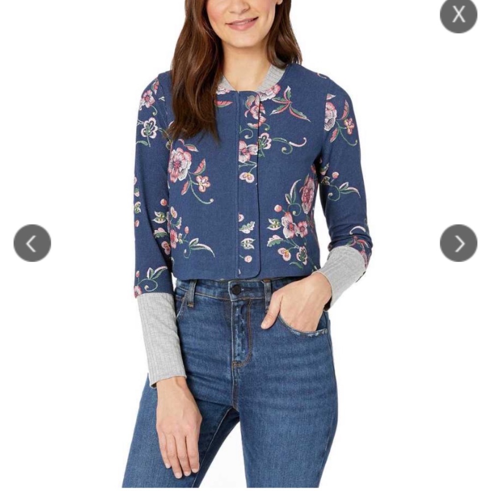 BCBGeneration Women Blue Bomber Knit Long Sleeve Cropped Jacket Size XS